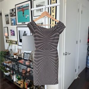 Gray geometric body con dress